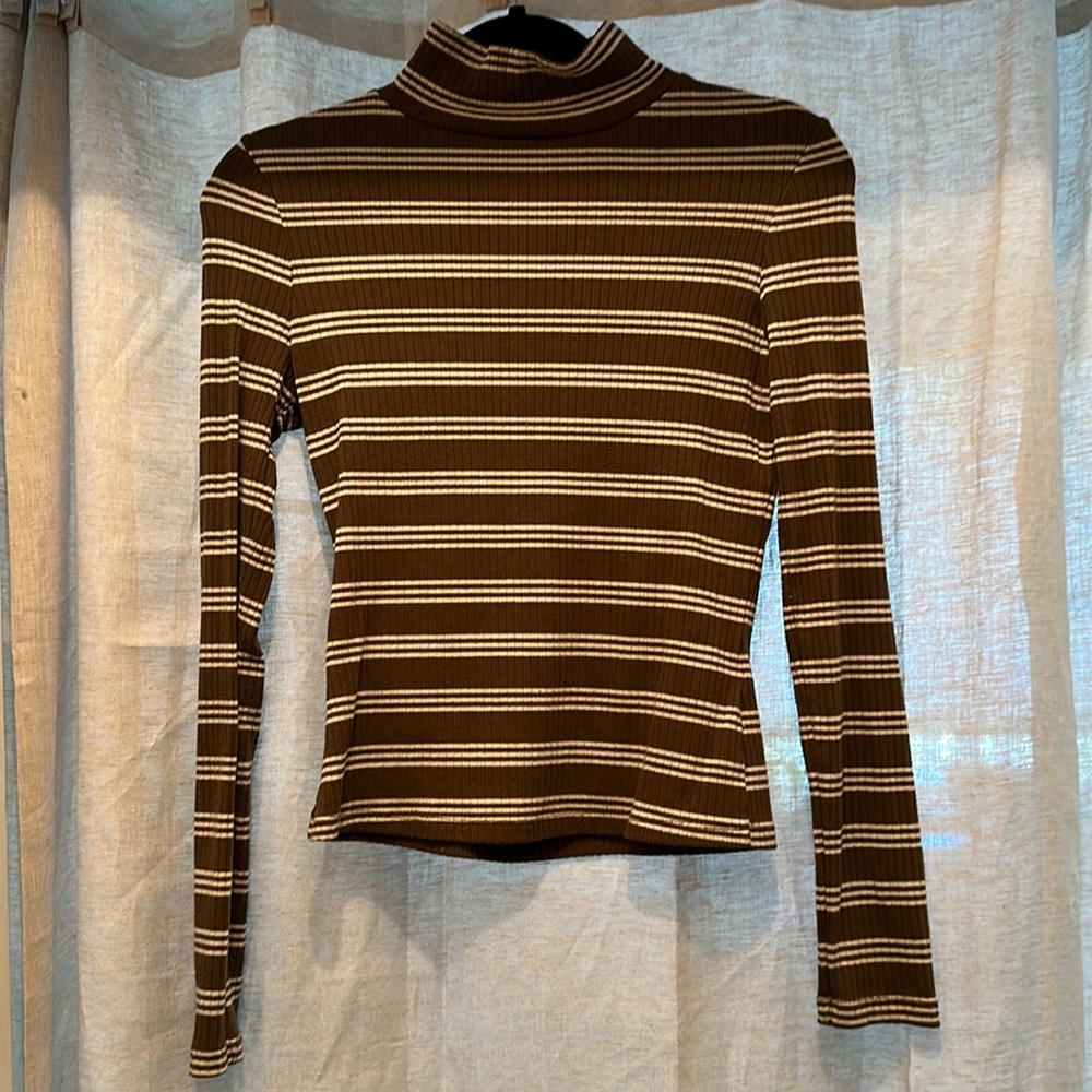Long sleeve brown and white striped shirt